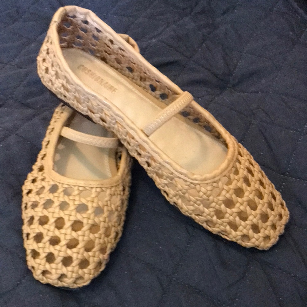 Woven Mary Jane Flats in Tan